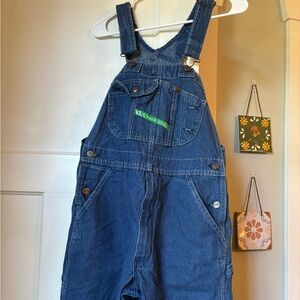 Dark wash denim overalls